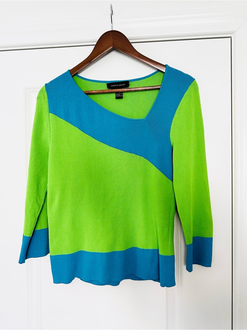 Vintage Cable & Gauge Lime Teal Colorblock Knit Top Y2K Size Small